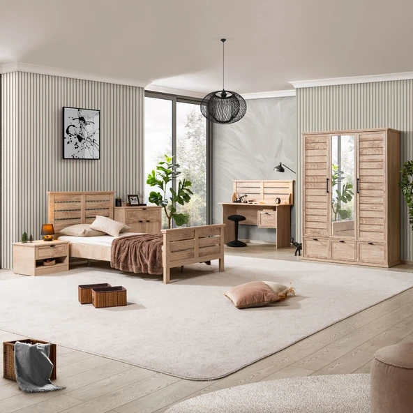Polo Genç Odası - 3 Kapaklı Dolap, Karyola, Komodin, Çalışma Masası, Şifonyer