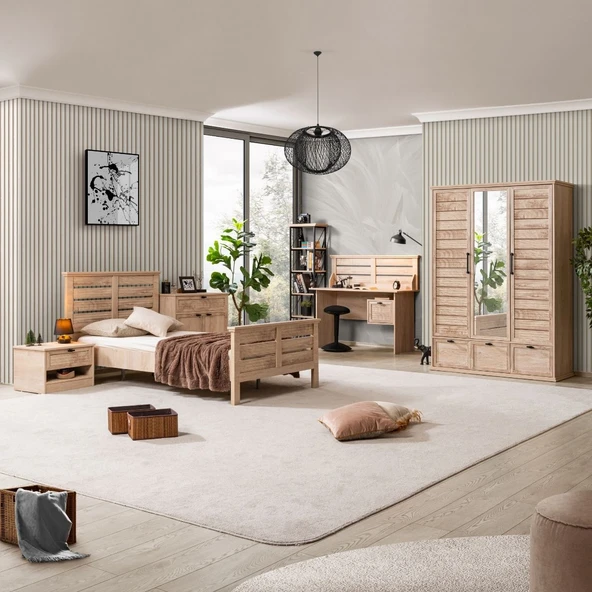 Polo Genç Odası - 3 Kapaklı Dolap, Karyola, Komodin, Çalışma Masası, Şifonyer, Kitaplık