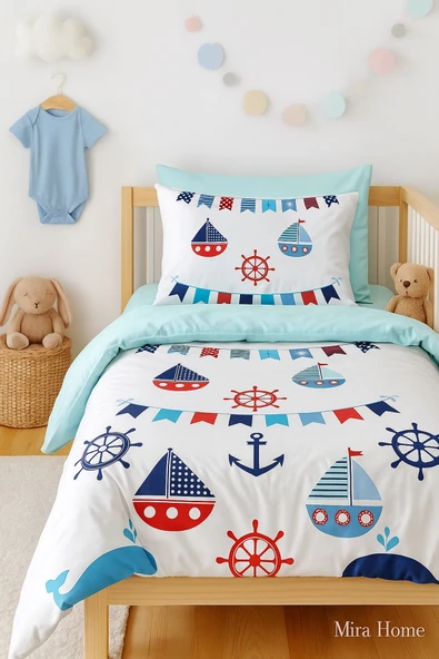 Dijital Baskılı 3d Pamuklu Yenidoğan Bebek Nevresim Takımı Çapa Marine - 2