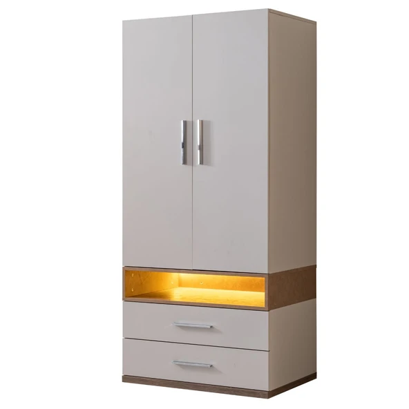 Gardırop, Milano 3 Kapaklı Çekmeceli, Aynalı Dolap - 2