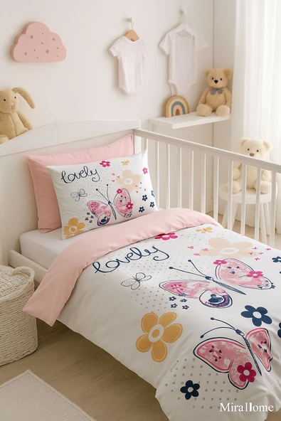 Dijital Baskılı 3d Pamuklu Yenidoğan Bebek Nevresim Takımı Lovely Butterfly - 2