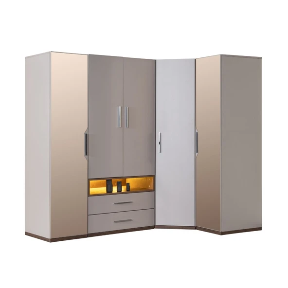 Genç Odası - 5 Kapaklı Aynalı Dolap, Karyola, Komodin, Çalışma Masası, Kitaplık - 2