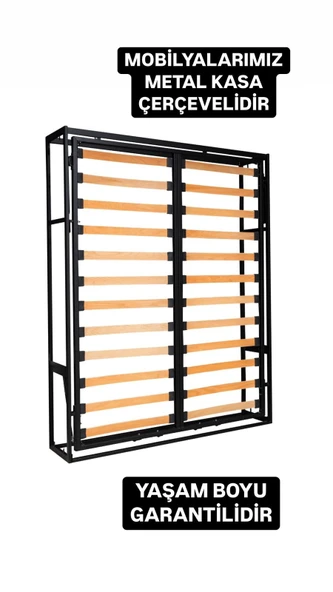 MODAMOB Akıllı Mobilya Metal Kasa Dikey Açılır Çift Kişilik Duvar Yatağı - 7