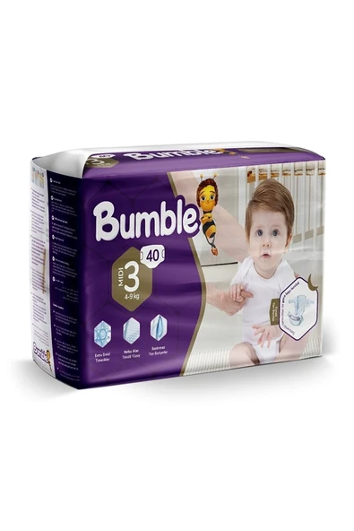 Bumble 3 Numara Midi Bebek Bezi İkiz Paket 40 Adet | 4-9 Kg ürün görseli