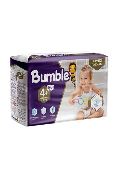 Bumble 4+ Maxı Plus Çocuk Bezi Jumbo Paket (9-16) kg 56 Adet ürün görseli 1