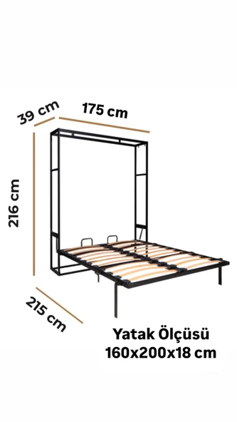 MODAMOB Akıllı Mobilya Metal Kasa Dikey Açılır Çift Kişilik Duvar Yatağı - 8