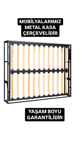 MODAMOB Akıllı Mobilya Metal Kasa Yatay Açılır Çift Kişilik Duvara Monte Yatak - 5