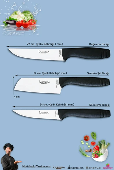 Eco Serisi Mutfak Bıçak Seti Et Ekmek Sebze Pizza Salata Şef Bıçağı 3 Parça Set ( Mft-4527) - 2