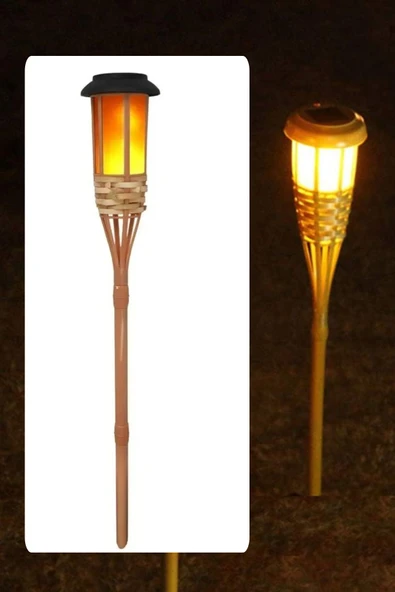 Solar Bambu Bahçe Lambası - Alev Efektli, Su Geçirmez, 60 cm Güneş Enerjili Aydınlatma