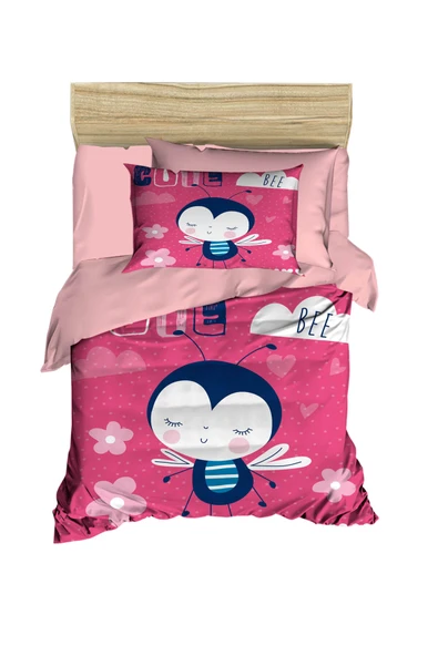 Dijital Baskılı 3d Pamuklu Yenidoğan Bebek Nevresim Takımı Cute Bee Pink - 2