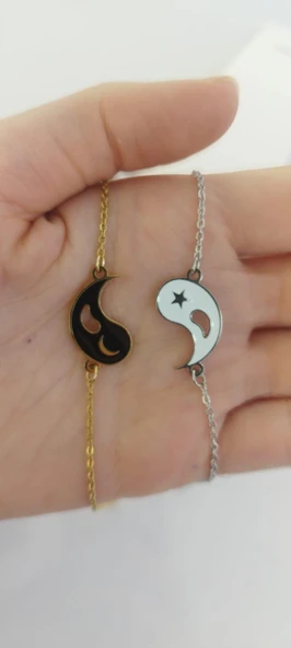 İkili Yin Yang Arkadaşlık Bilekliği Ay ve Yıldız BF Sevgili Gümüş Gold Çift Ying Yang Bilekliği