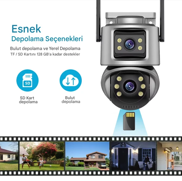 QASUL 8MP Wifi PTZ Kameralar Dış Mekan 4K Çift Lens Çift Ekran Otomatik Takip IP Kamera CCTV İki Yönlü Ses Video Gözetim - 4