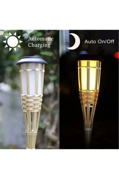 Solar Bambu Bahçe Lambası - Alev Efektli, Su Geçirmez, 60 cm Güneş Enerjili Aydınlatma - 5