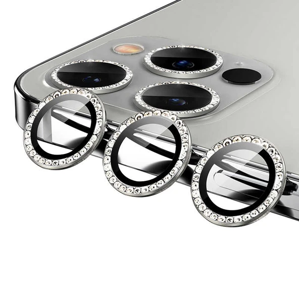 Apple iPhone 11 Pro Taşlı Lüx Kamera Lens Koruyucu Cam HD ZRCL-06