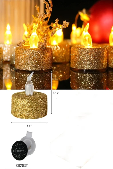 Dekoratif LED Tealight Mum Seti - 4 Adet Alev Efektli, Altın Renk, Alevsiz Işıklı Mum - 7