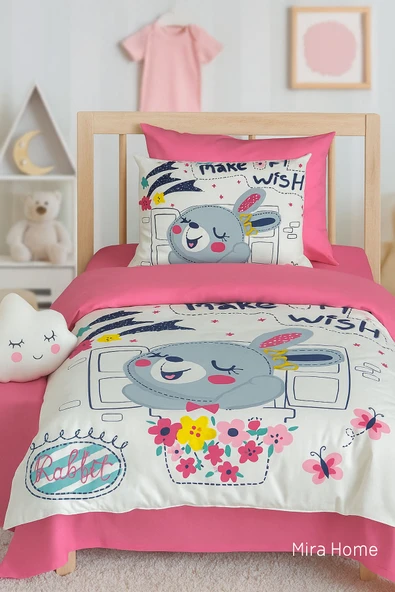 Dijital Baskılı 3d Pamuklu Yenidoğan Bebek Nevresim Takımı Wish Rabbit - 3