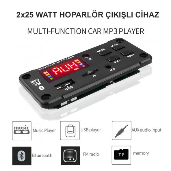 2 x 25 watt hoparlör çıkışlı dekoder (Bluetooth USB TF kart  FM Radyo MP3 Player)