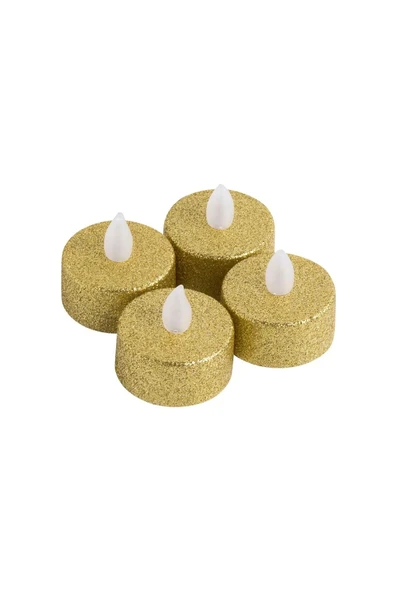 Dekoratif LED Tealight Mum Seti - 4 Adet Alev Efektli, Altın Renk, Alevsiz Işıklı Mum - 2