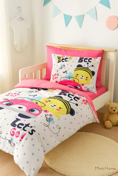 Dijital Baskılı 3d Pamuklu Yenidoğan Bebek Nevresim Takımı Lets Go Bee - 3