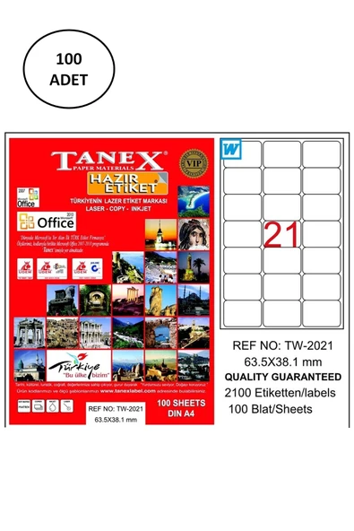 Tanex TW-2021 63,5x38,1 mm Lazer Etiket 100 Adet