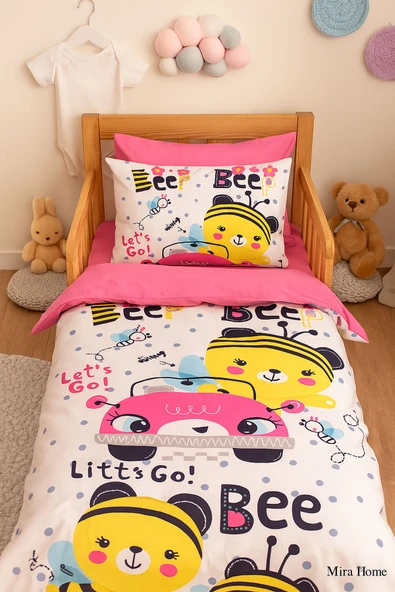 Dijital Baskılı 3d Pamuklu Yenidoğan Bebek Nevresim Takımı Lets Go Bee