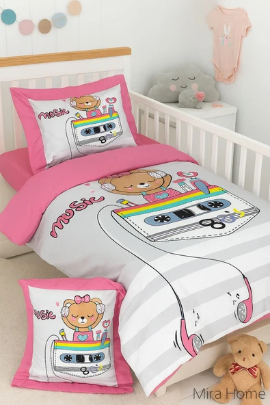 Dijital Baskılı 3d Pamuklu Yenidoğan Bebek Nevresim Takımı Enjoy Music - 3