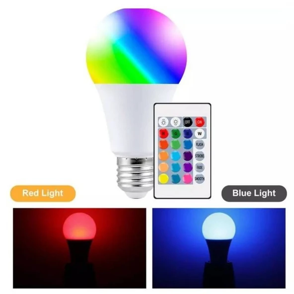 Prize Tak Çalıştır Kumandalı, 16 Farklı Işık Renkli, Çakar Modlu Akıllı Led Ampul Kaliteli RGB Ampul - 4