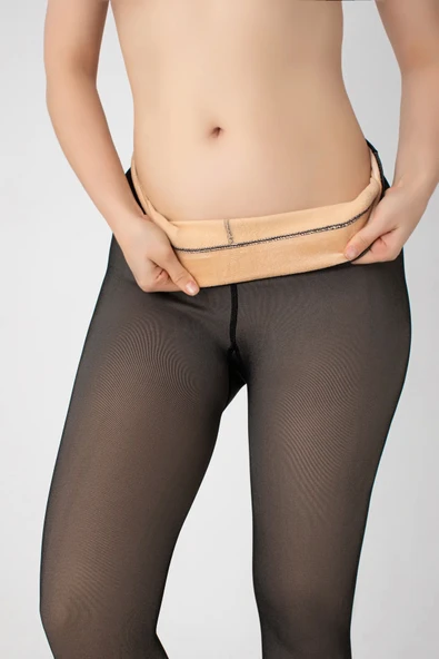 Kadın Peluş Tayt Yüksek Bel Kışlık Termal Kadın Külotlu Çorap Ten Rengi Görünümlü - Resim 2