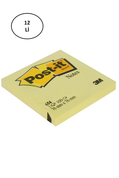 Post-It 3M 654 Yapışkanlı Not Kağıdı 76 x 76 mm 100 Yaprak Sarı