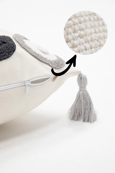 Avis Püsküllü Punch İşlemeli 2'li Kırlent Kılıfı 42x42 - Gri - Resim 3