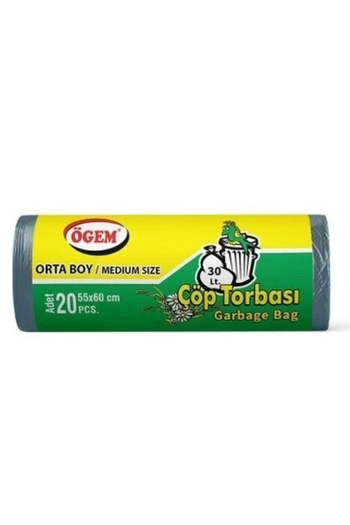 Orta Boy Çöp Torbası 55 x 60 cm 20 Li Rulo x 5 Paket = 100 Adet (Mavi)