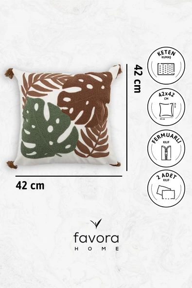 Avis Püsküllü Punch İşlemeli 2'li Kırlent Kılıfı 42x42 - Kahve - 6