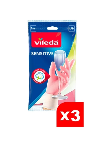 Vileda Sensitive Bulaşık Eldiveni Büyük Boy L/9 x 3 Adet