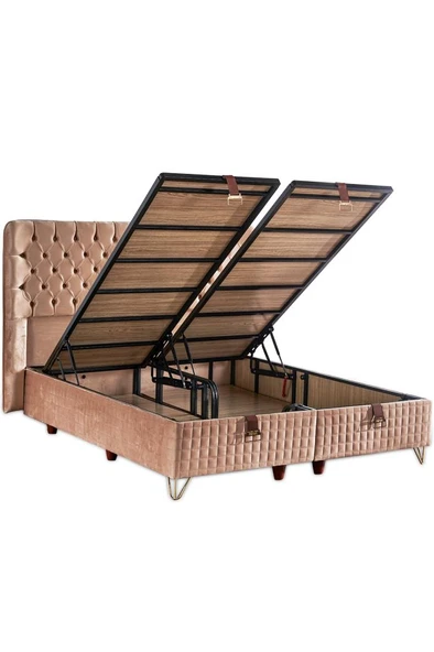 Niron  Elegance Lüks Yatak Baza ve Başlık Seti 150x200 cm Çift Kişilik Paket Yaylı Yumuşak Yatak Baza Başlık Takımı - Resim 4