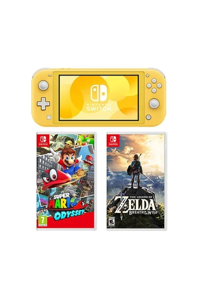 Switch Lite Konsol Sarı + Super Mario Odyssey + The Legend Of Zelda Breath Of The Wild