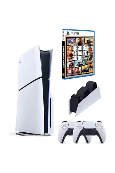 Playstation 5 Slim Standart Edition + 2. DualSense + Şarj İstasyonu + GTA 5 (İthalatçı Garantili)