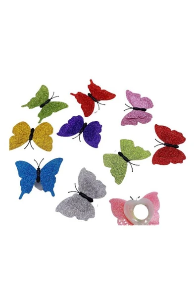 5 Adet Karışık Renk Kelebek Dekor LED Renk Simli Duvar Etiket - 6