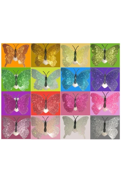 5 Adet Karışık Renk Kelebek Dekor LED Renk Simli Duvar Etiket - 4