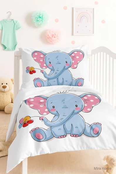 Dijital Baskılı 3d Pamuklu Yenidoğan Bebek Nevresim Takımı Cute Elephant