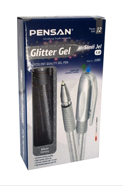 Pensan Glitter Simli Jel Kalem 1 Mm Gümüş 12'li