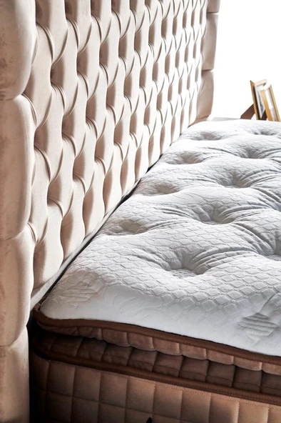 Niron  Elegance Lüks Yatak Baza ve Başlık Seti 160x200 cm Çift Kişilik Paket Yaylı Yumuşak Yatak Baza Başlık Takımı - Resim 8