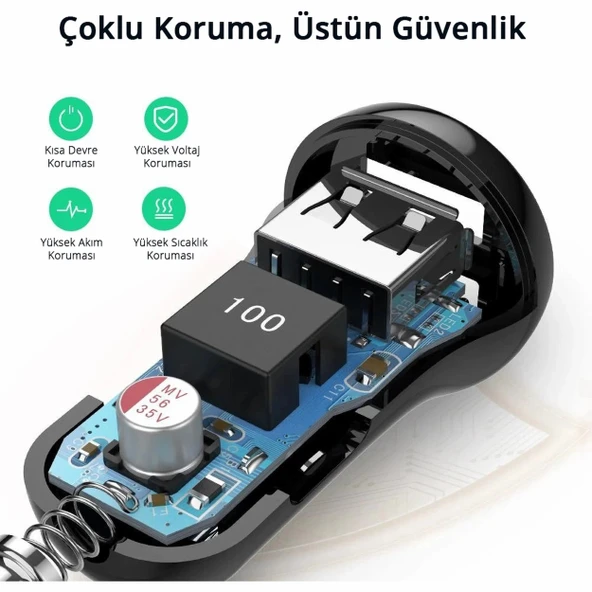 Ugreen 50875 2xUSB-A 24W Hızlı Araç Şarj Adaptörü - 5