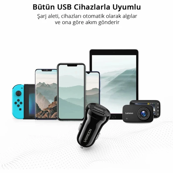 Ugreen 50875 2xUSB-A 24W Hızlı Araç Şarj Adaptörü - 3