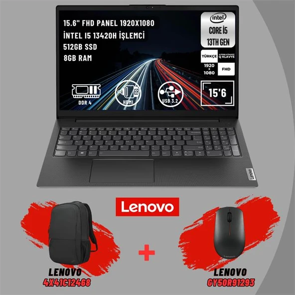 Lenovo V15 G4 IRU 83A10096TR i5-13420H 8 GB 512 GB SSD UHD Graphics 15.6" Full HD Notebook (Lenovo Çanta + Mouse Hediyeli)