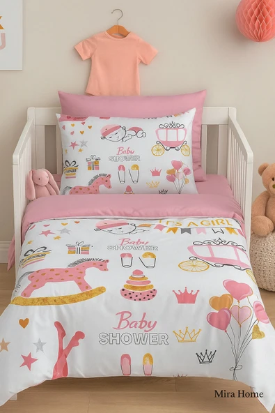 Dijital Baskılı 3d Pamuklu Yenidoğan Bebek Nevresim Takımı Happy Baby Shower - 3