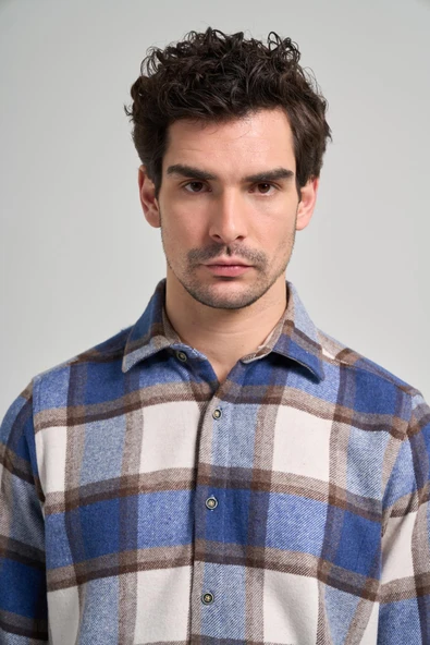 Siyah Yünlü Ekose Desen Yumuşak Yaka Cepsiz Uzun Kol Casual Comfort Fit Gömlek 1004245227 - Resim 4