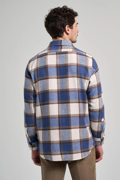 Siyah Yünlü Ekose Desen Yumuşak Yaka Cepsiz Uzun Kol Casual Comfort Fit Gömlek 1004245227 - Resim 5