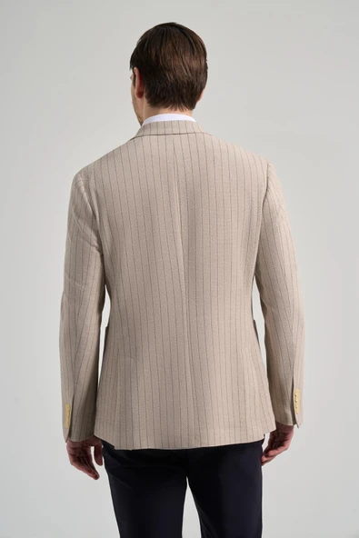 Çizgili Desen Gofreli Mono Yaka Esnek 6 Drop Slim Fit Ceket 1002250122 - Resim 5