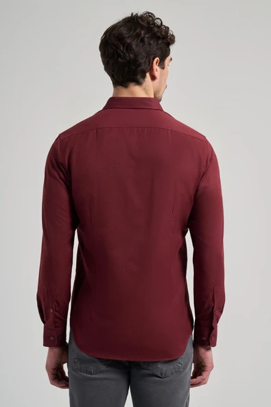 Uzun Kol Düz Oxford Düğmeli Yaka Cepsiz Pamuklu Classic Slim Fit Gömlek 1004250168 - Resim 5