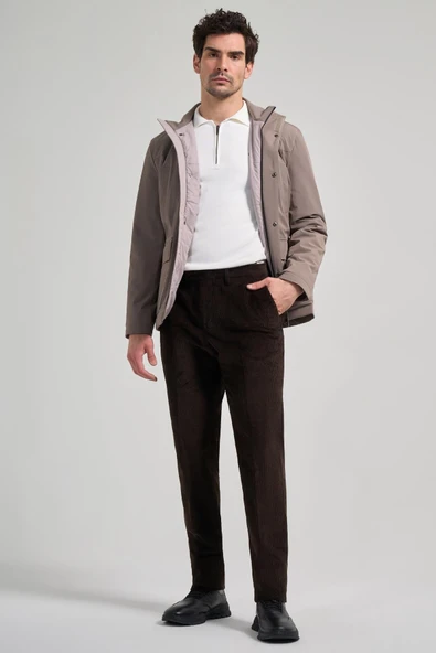 Bej Dik Yaka Yan Cep Dolum Şişme Standart Fit Casual Mont 1007245166 - Resim 2